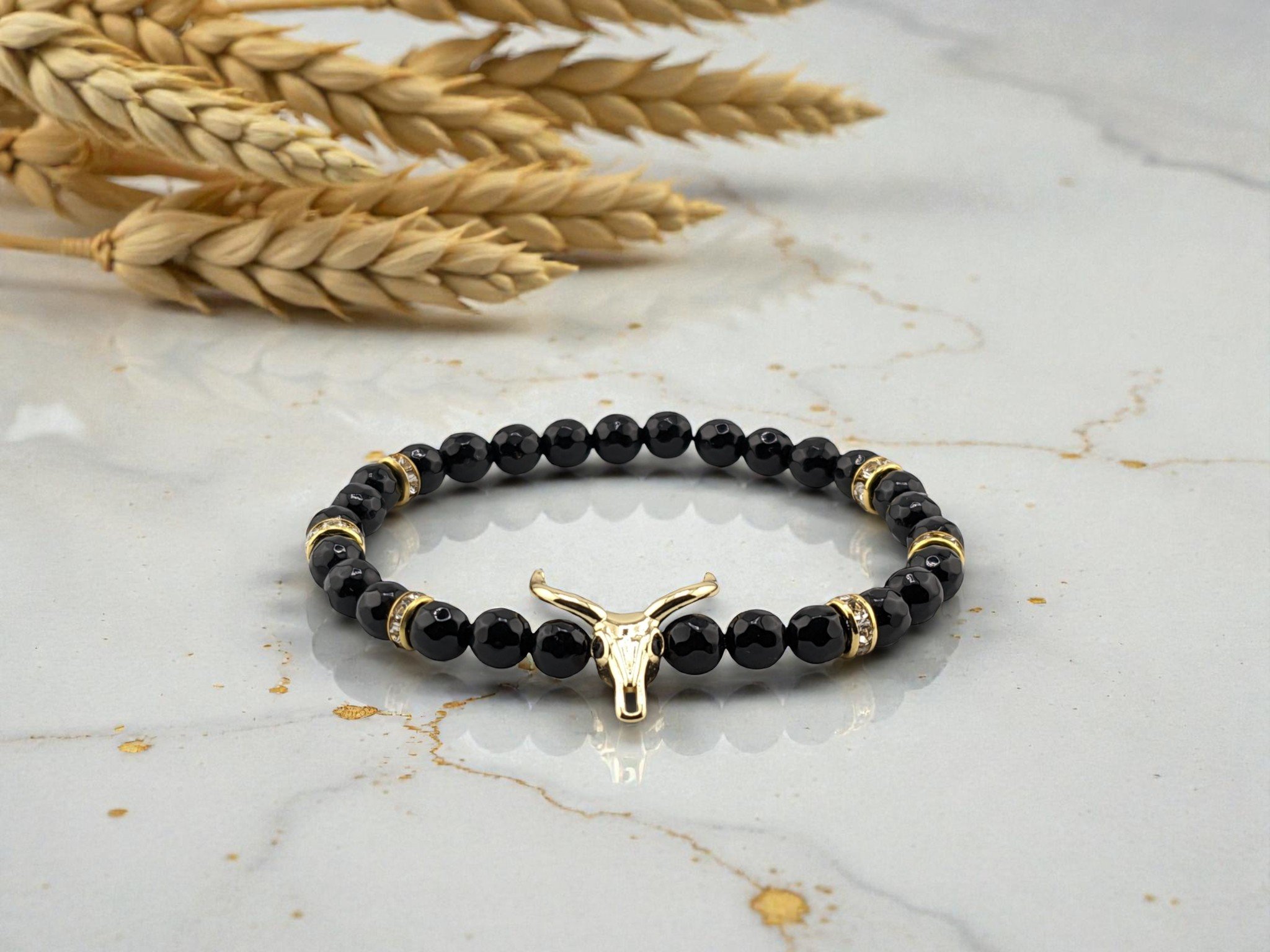 Dainty Bull Skull Shadow Canyon Black Onyx Bracelet
