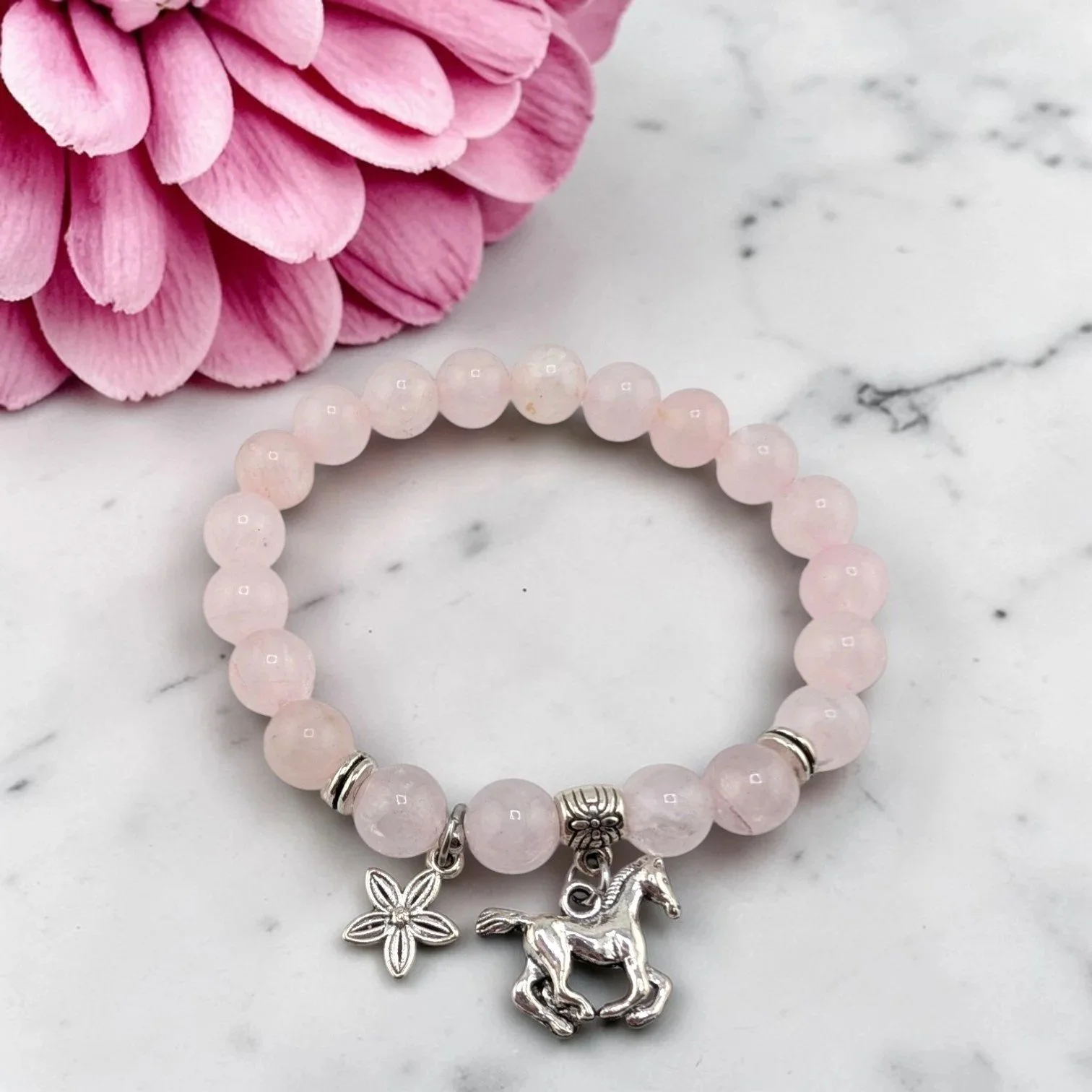 Personalized Rose Quartz Western Charm Bracelet