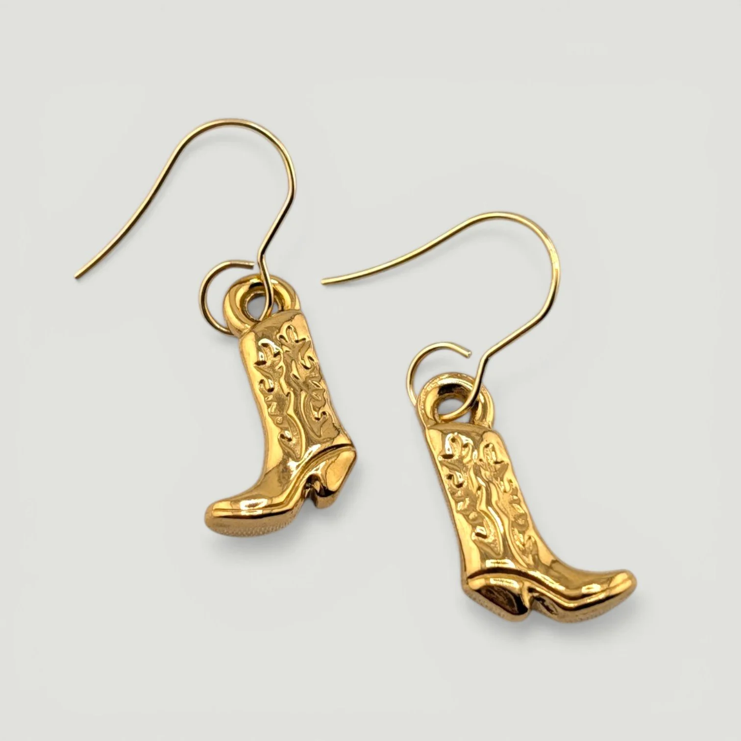 Cowboy Boot Stainless Steel Drop Earrings - Gold or Silver