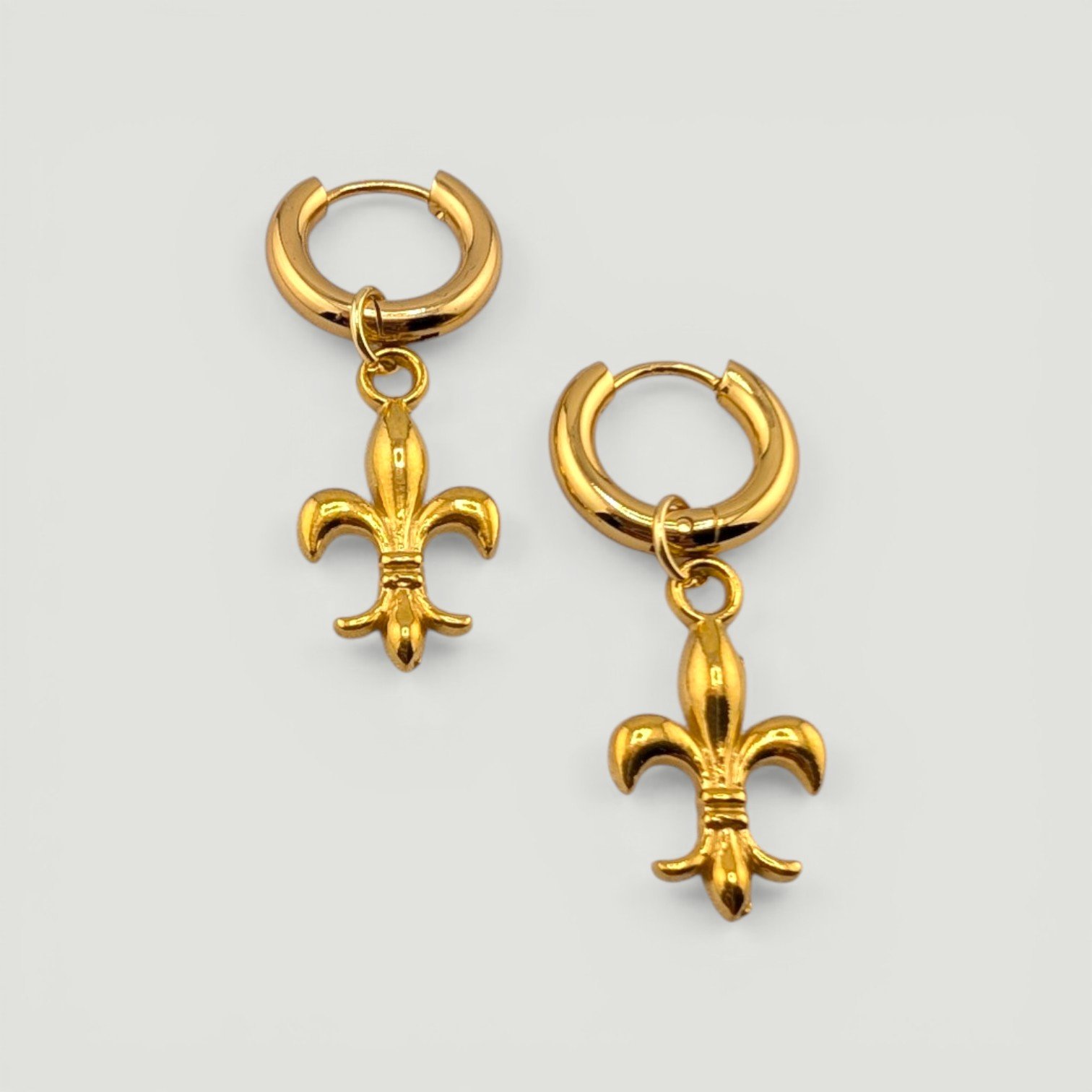 Fleurs-de-Lis Stainless Steel Huggie Hoop Earrings - Gold or Silver