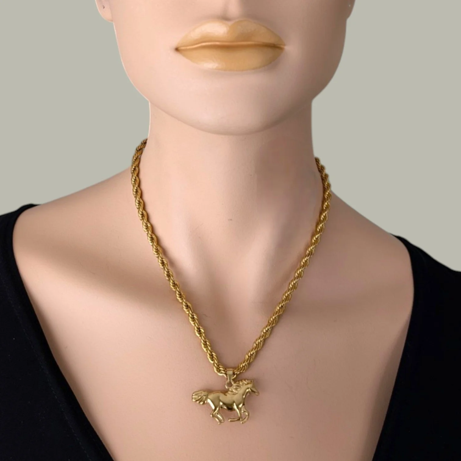 chunky horse gold stainless steel statement on mannequin close up bust