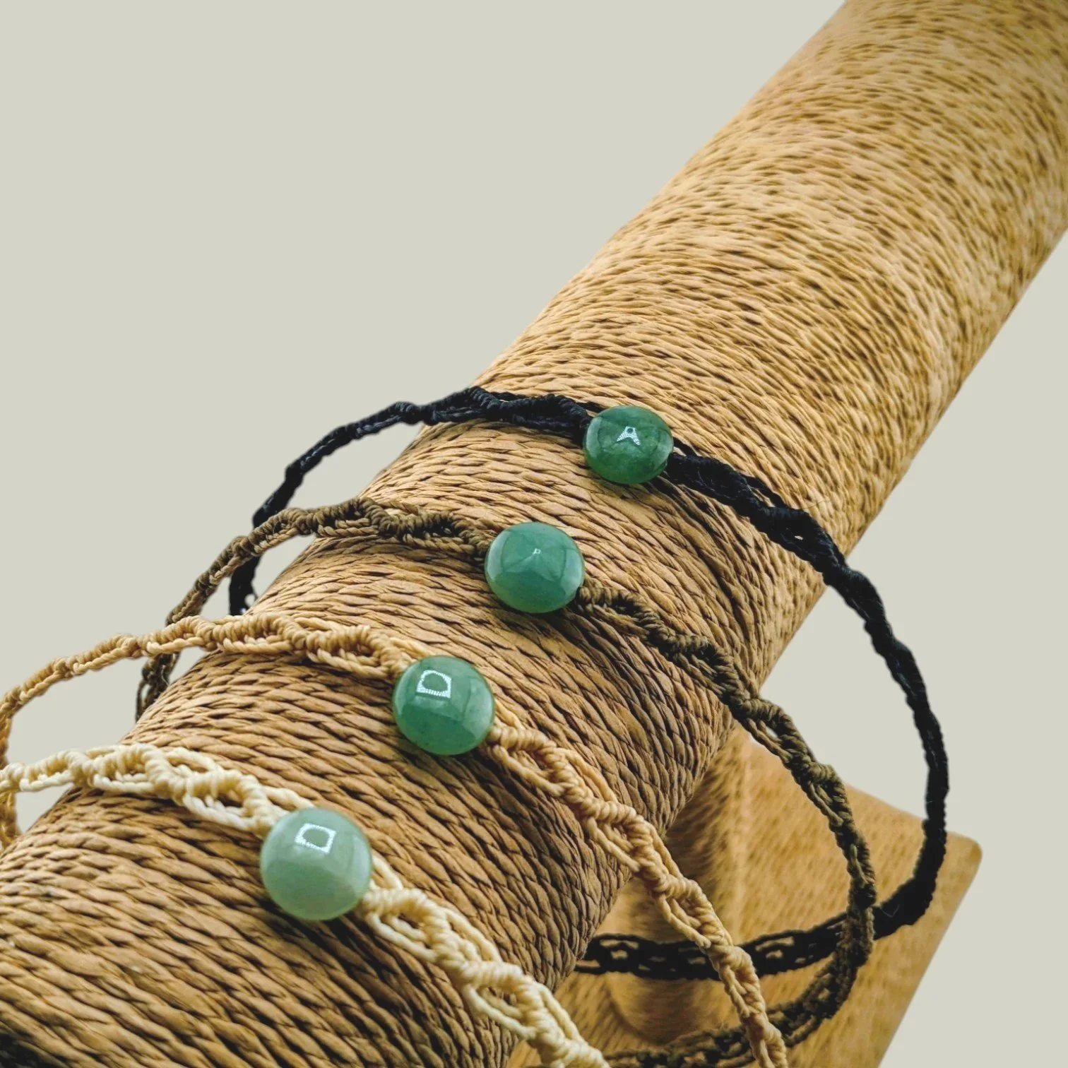 Aventurine macrame western choker necklace available in four cord colors on jewelry t-bar