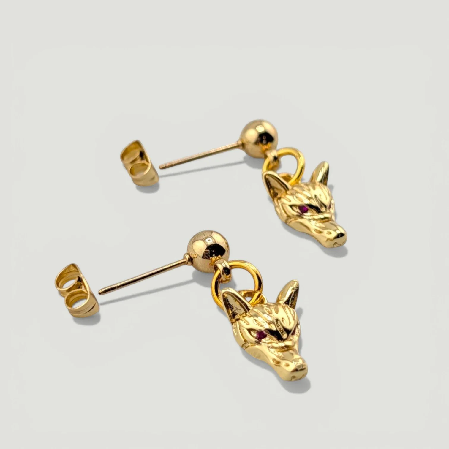Dainty Wolf Drop Earrings - Gold