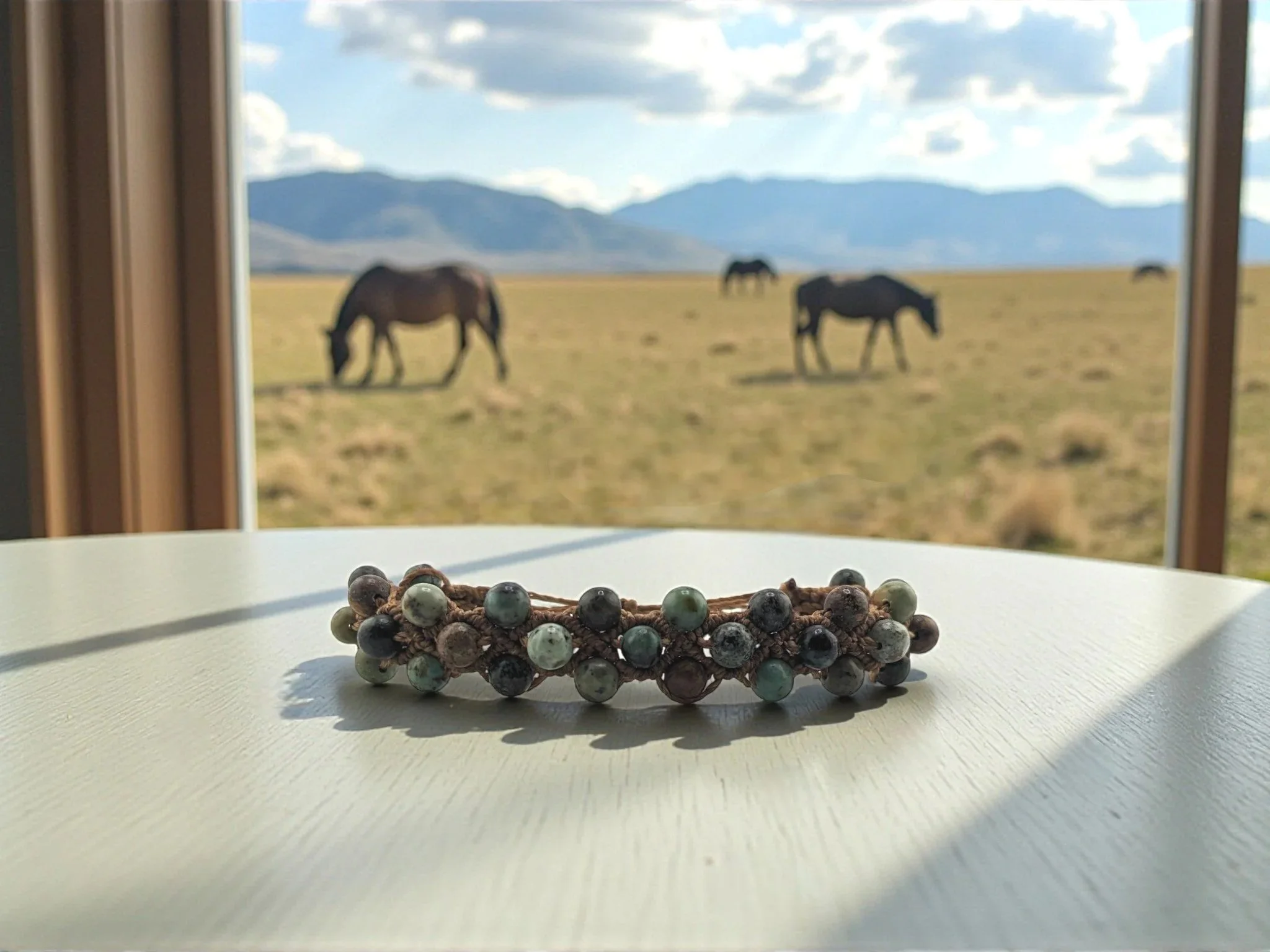 hand woven western macramé and african turquoise cuff bracelet (Copy)