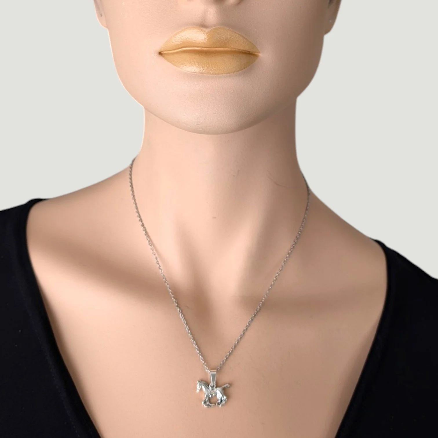 Galloping horse stainless steel necklace bust scale view