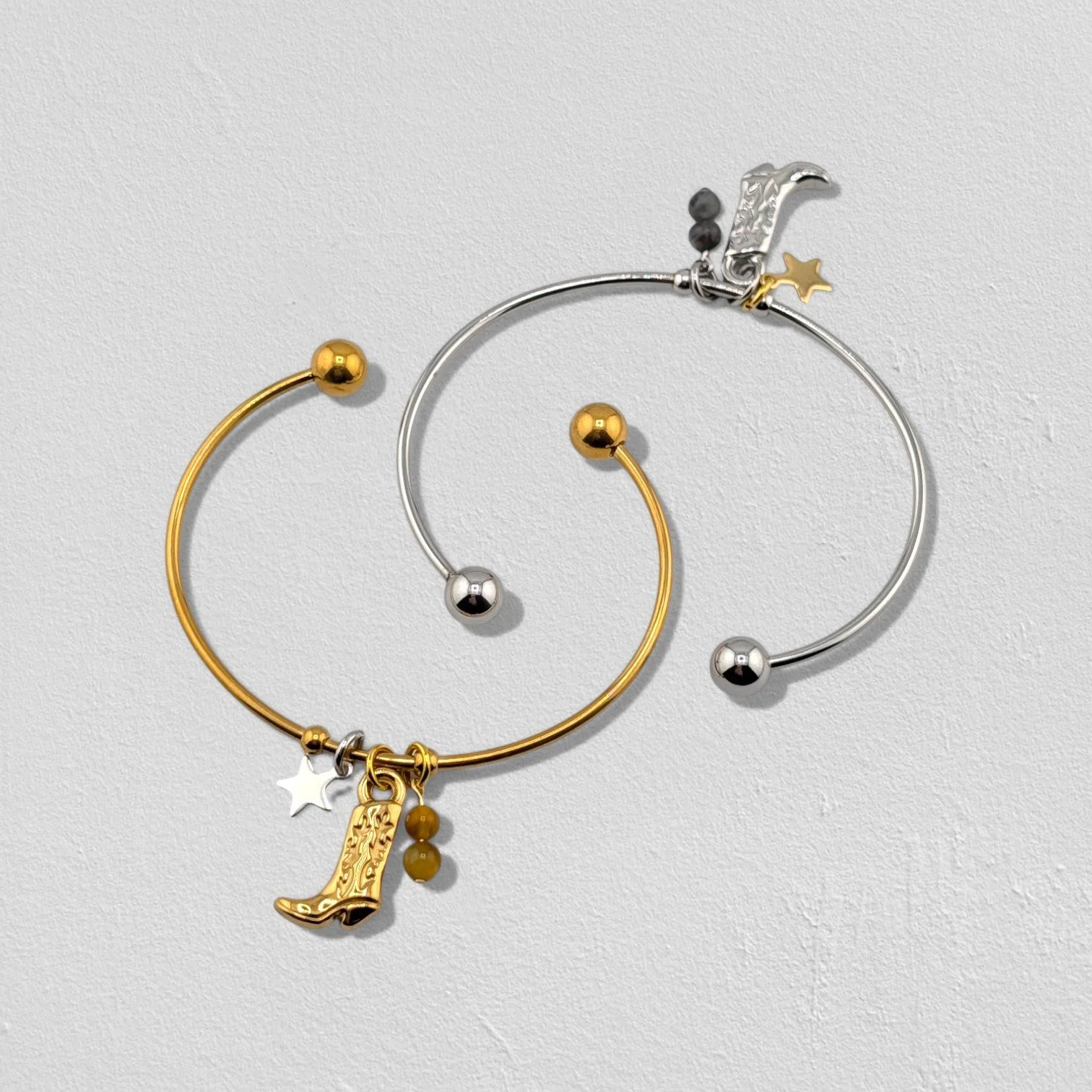 Cowboy Boot Stainless Steel Bangle Bracelet- Gold or Silver