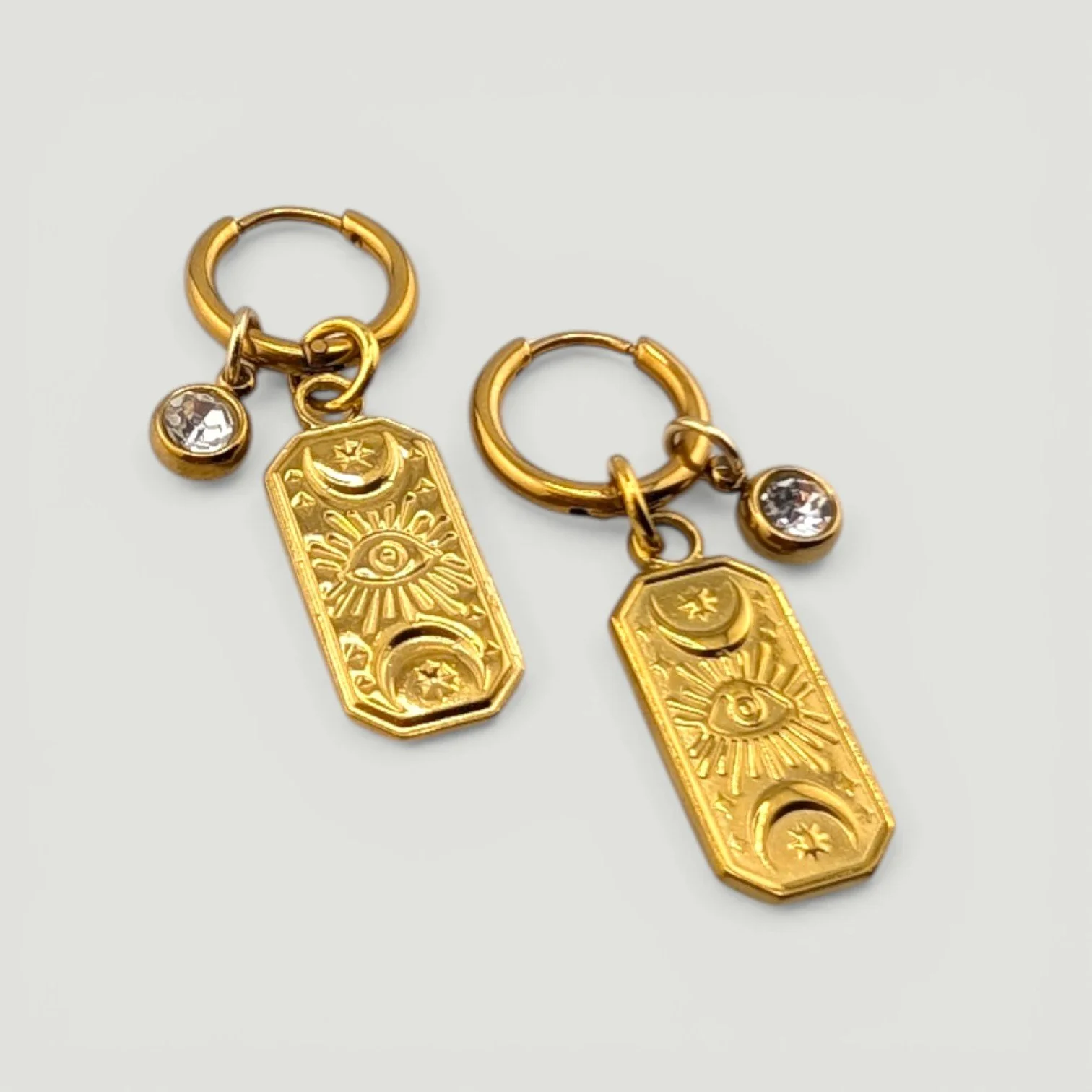 Evil Eye Celestial Stainless Steel Huggie Hoop Earrings - Gold or Silver