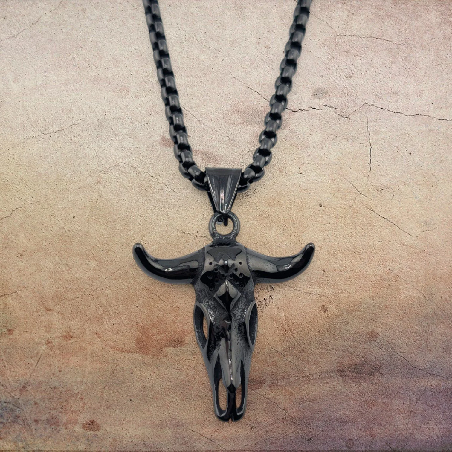 Men's Bull Skull Stainless Steel Necklace - Black