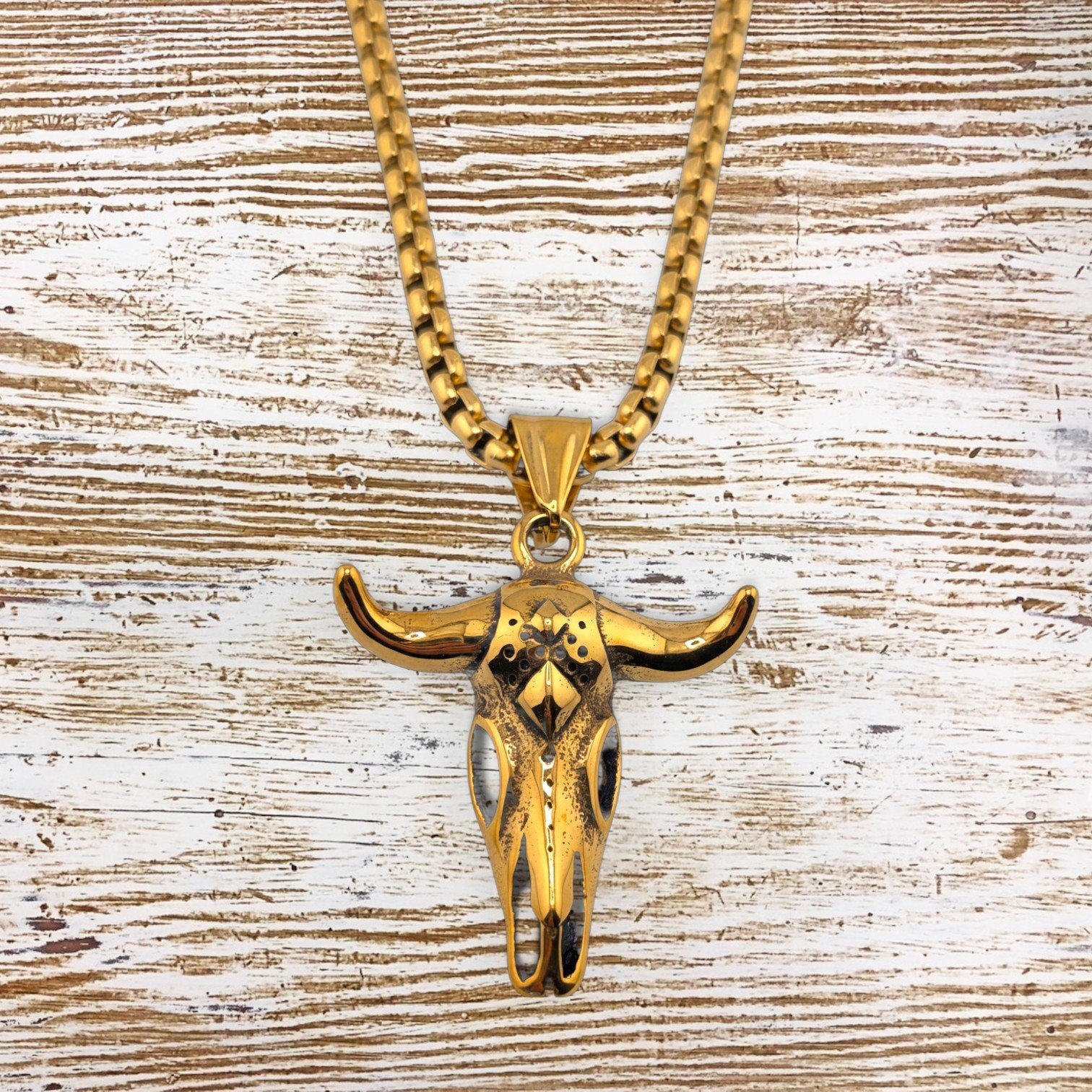 Men's Bull Skull Stainless Steel Necklace - Gold