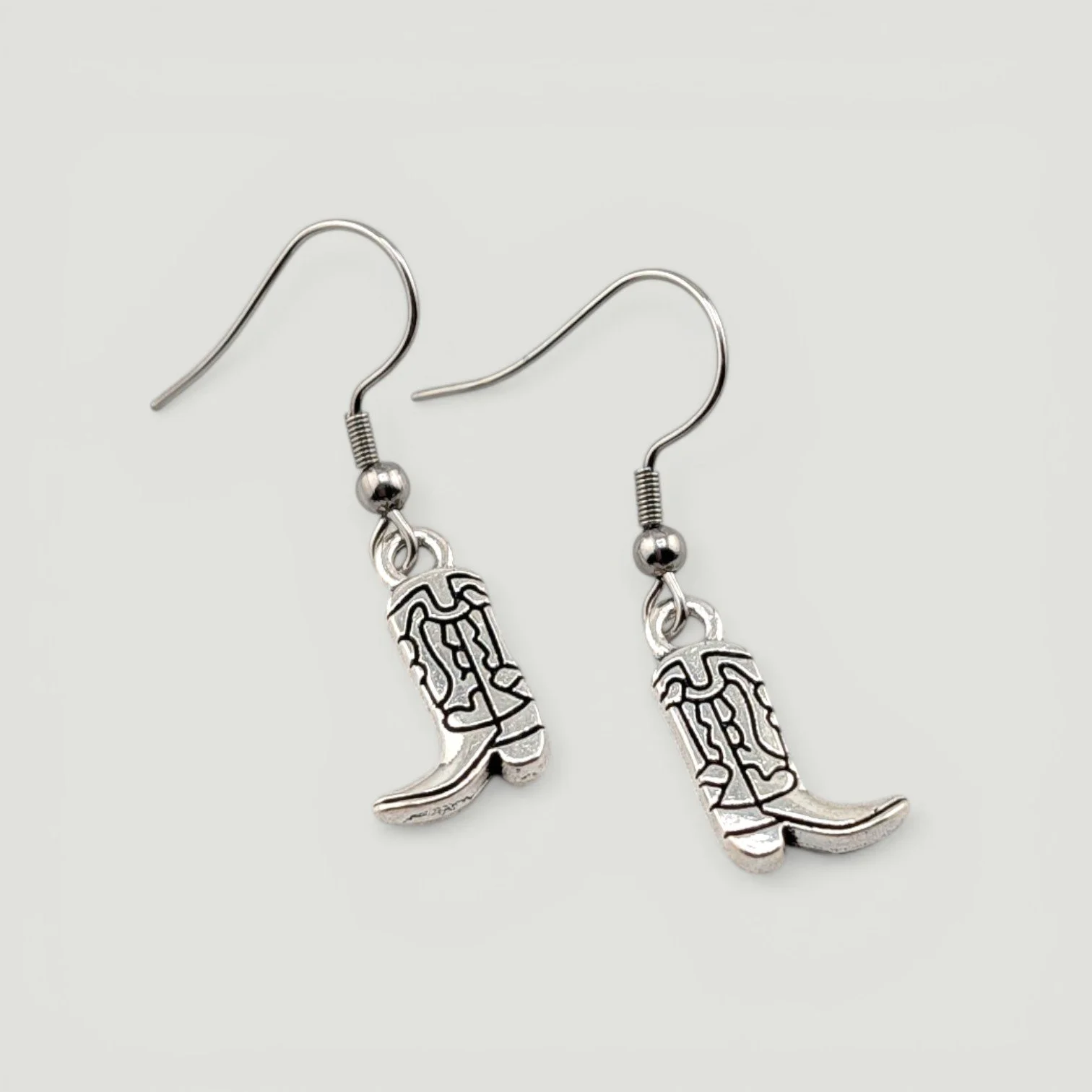 Cowboy Boot Drop Earrings - Silver