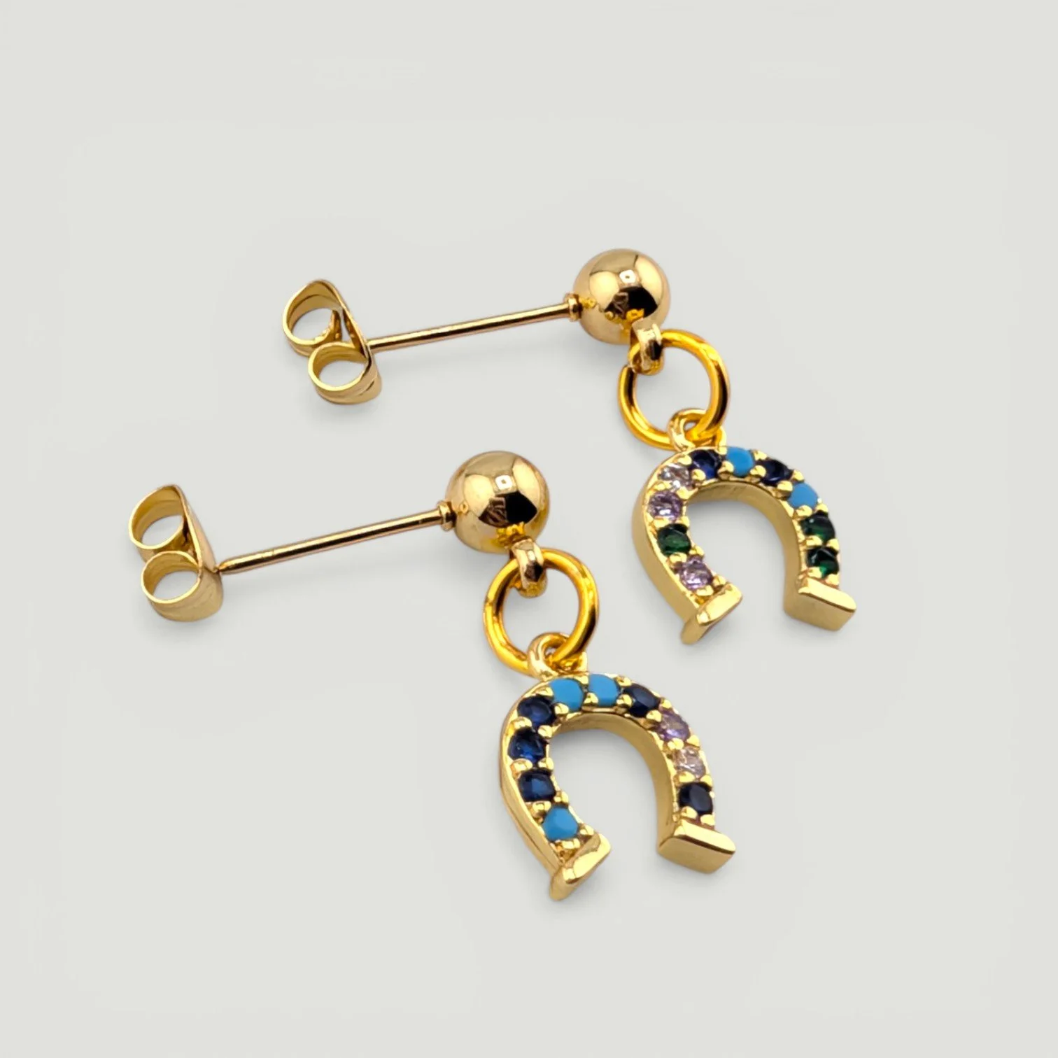 Dainty Colorful Horseshoe Drop Earrings - Gold