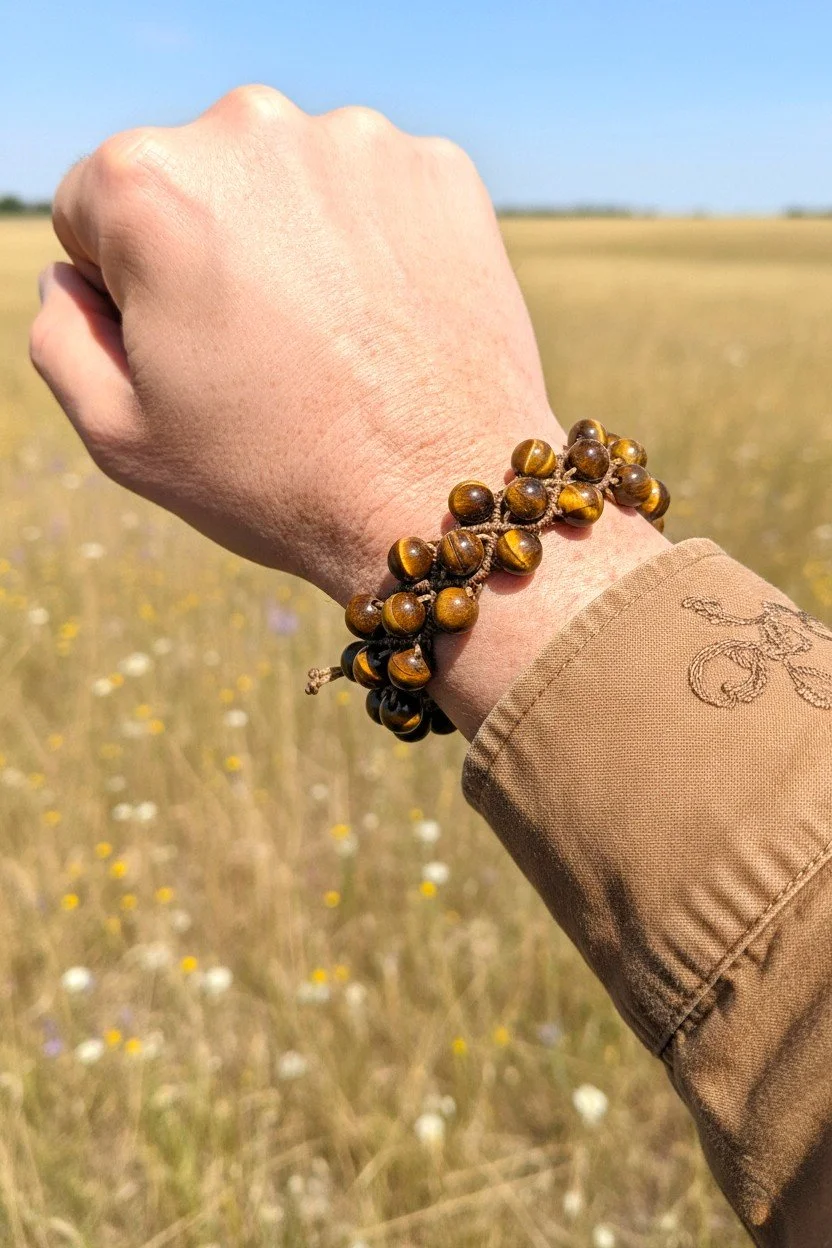 tiger eye beaded macramé western bracelet