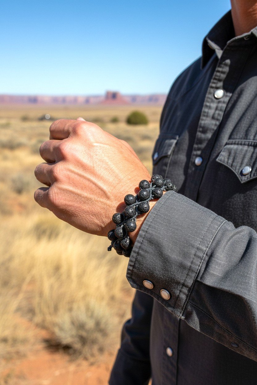 Men's Shadow peak Lava Rock Woven Bracelet