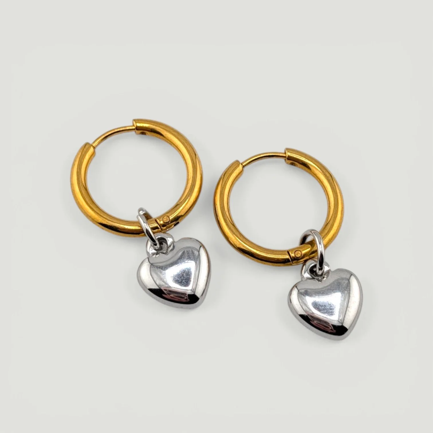 Puffy Heart Huggie Hoop Earrings - Two-tone, Gold or Silver