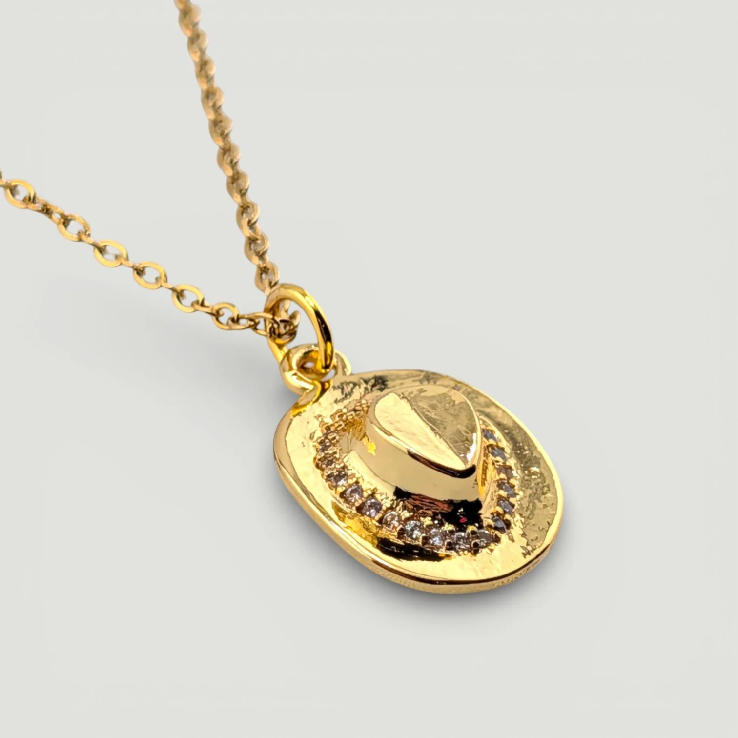 Rhinestone Cowboy Hat Necklace - Gold