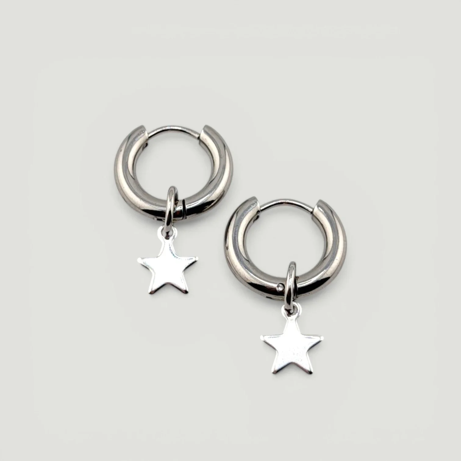 Stainless Steel Star Huggie Hoop Earrings - Gold or Silver