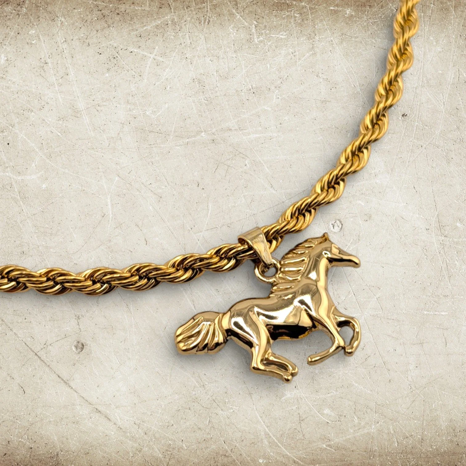 Wild Mustang Horse Stainless Steel Necklace - Gold