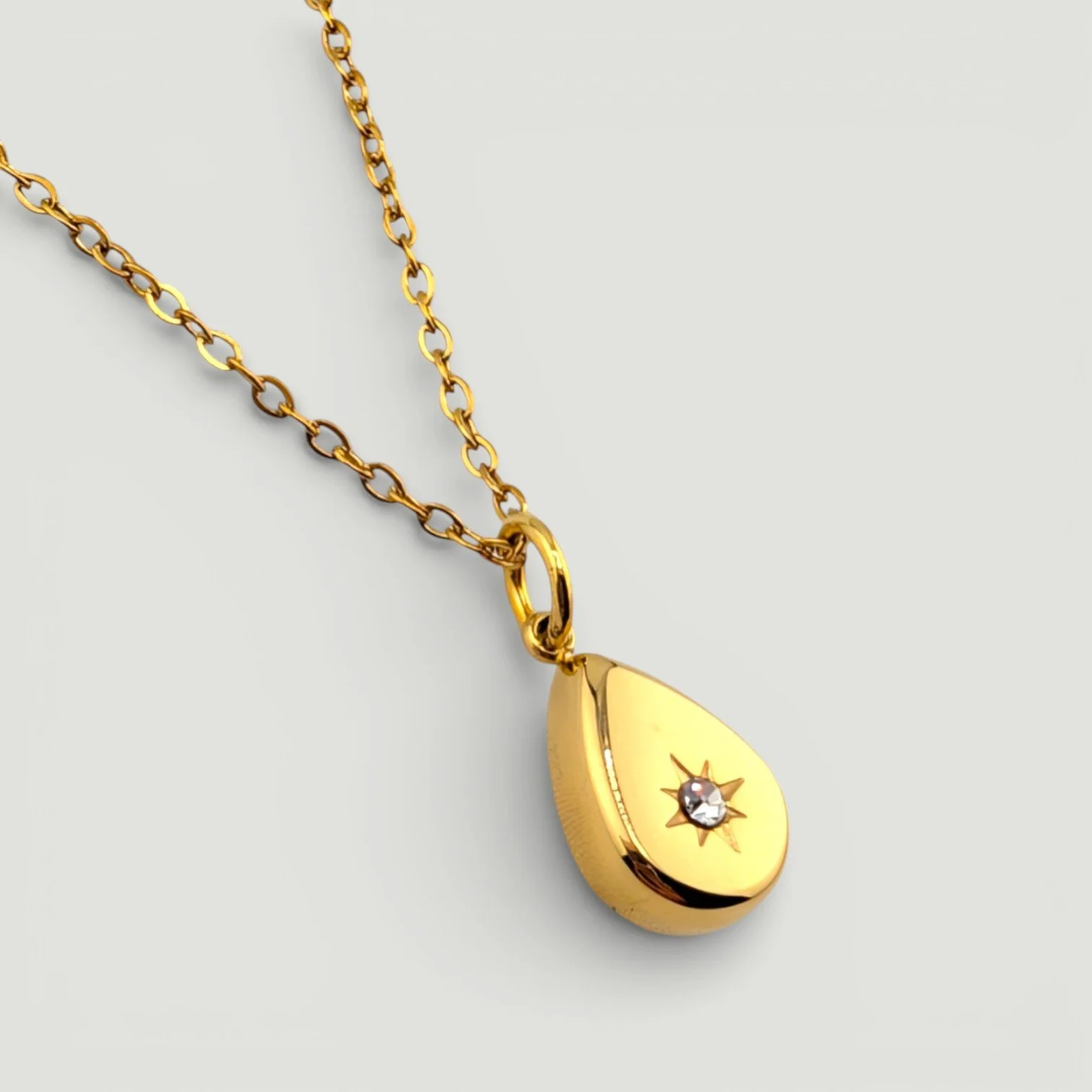 Starburst Teardrop Stainless Steel Necklace - Gold