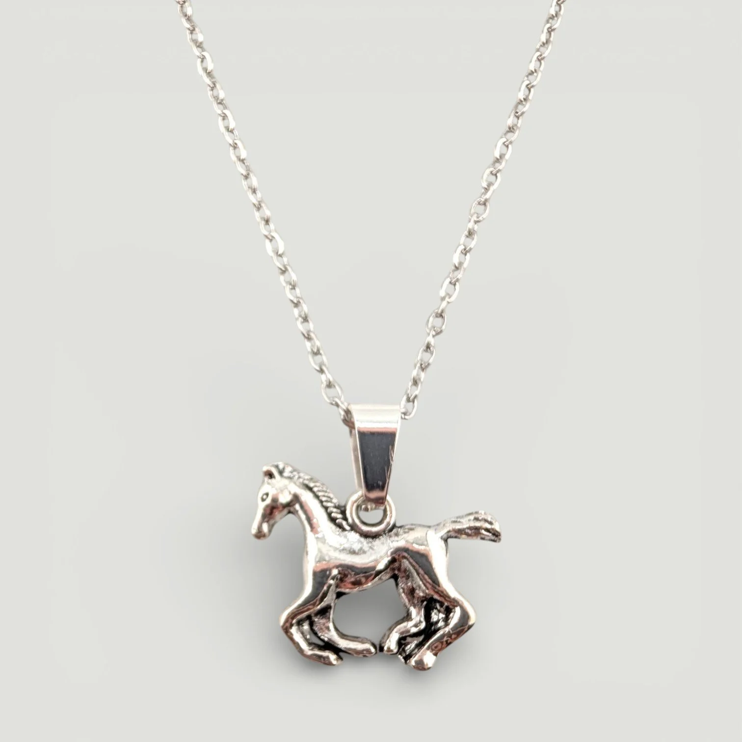 Galloping Horse Necklace - Silver