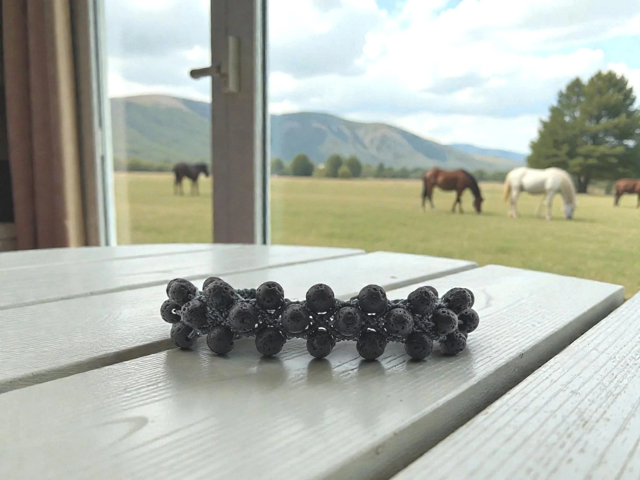 hand woven western beaded lava stone bracelet for men