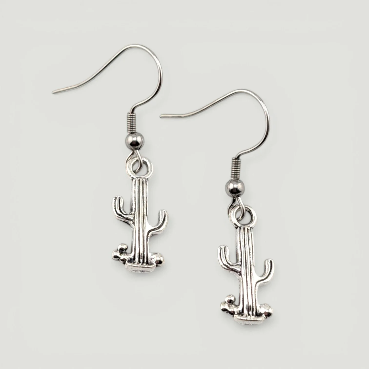 Cactus Drop Earrings - Silver