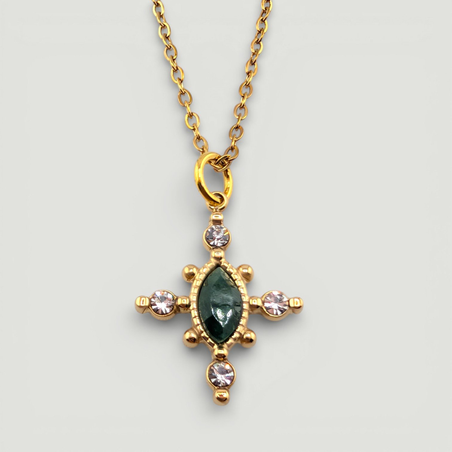 Horse Eye African Jade Stainless Steel Necklace - Gold or Silver