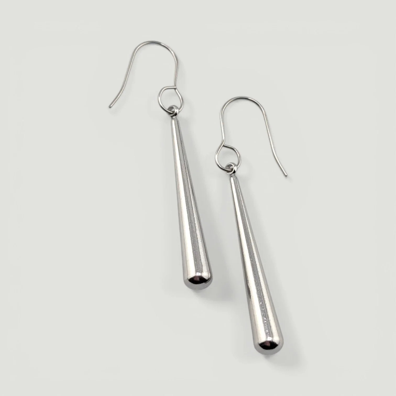 Elongated Teardrop Stainless Steel Drop Earrings - Gold or Silver