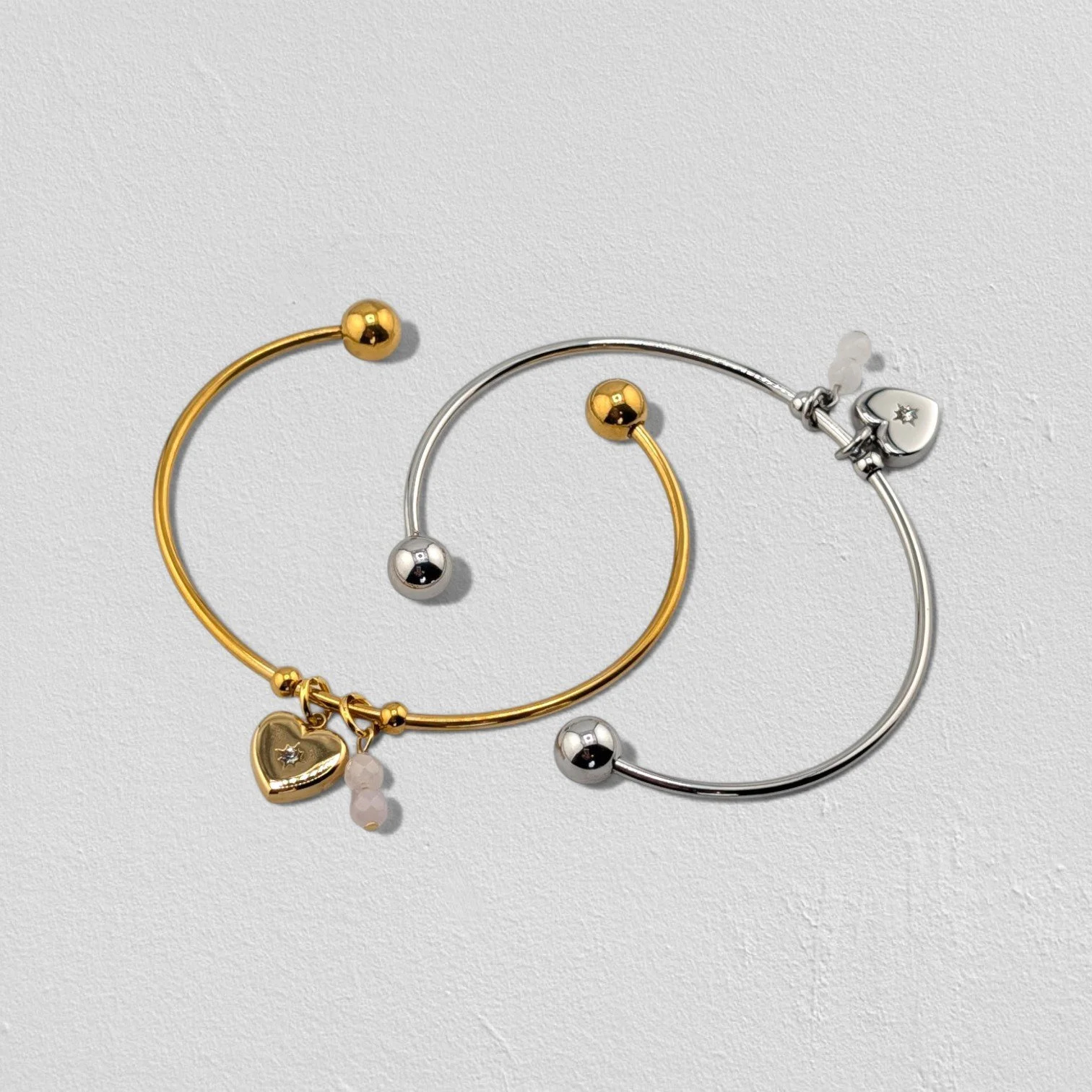 Starburst Heart Stainless Steel Bangle Bracelet - Gold or Silver