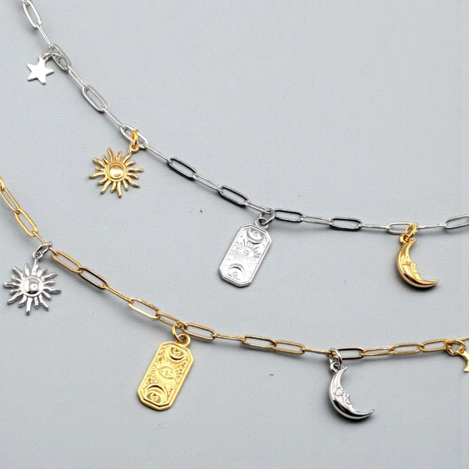 Evil Eye Stainless Steel Celestial Charm Necklace - Gold or Silver