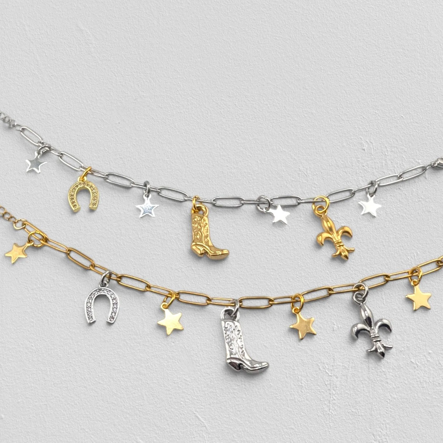 Two-Tone Cowboy Boot Charm Bracelet