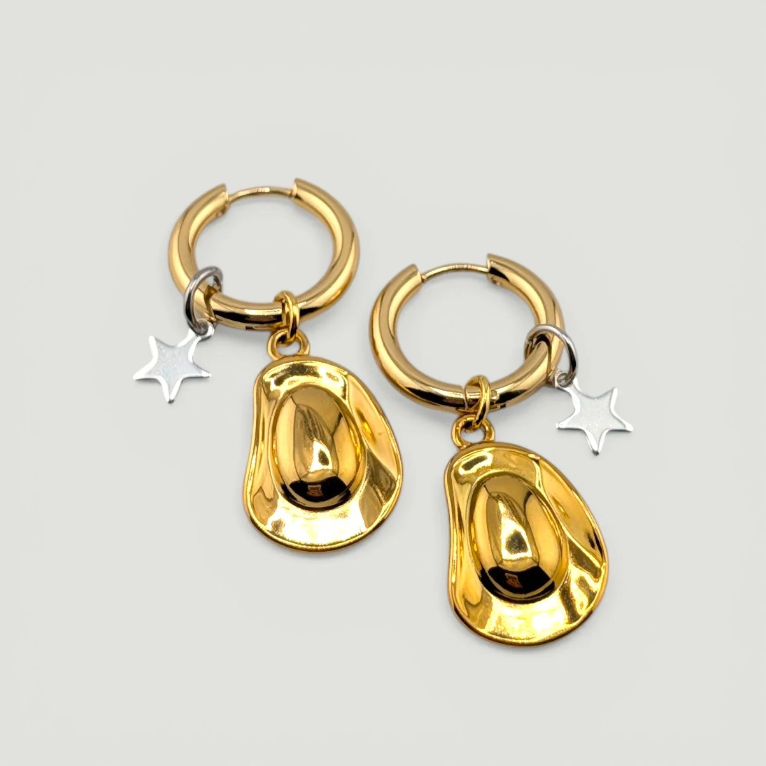 Cowboy Hat Stainless Steel Huggie Hoop Earrings - Gold