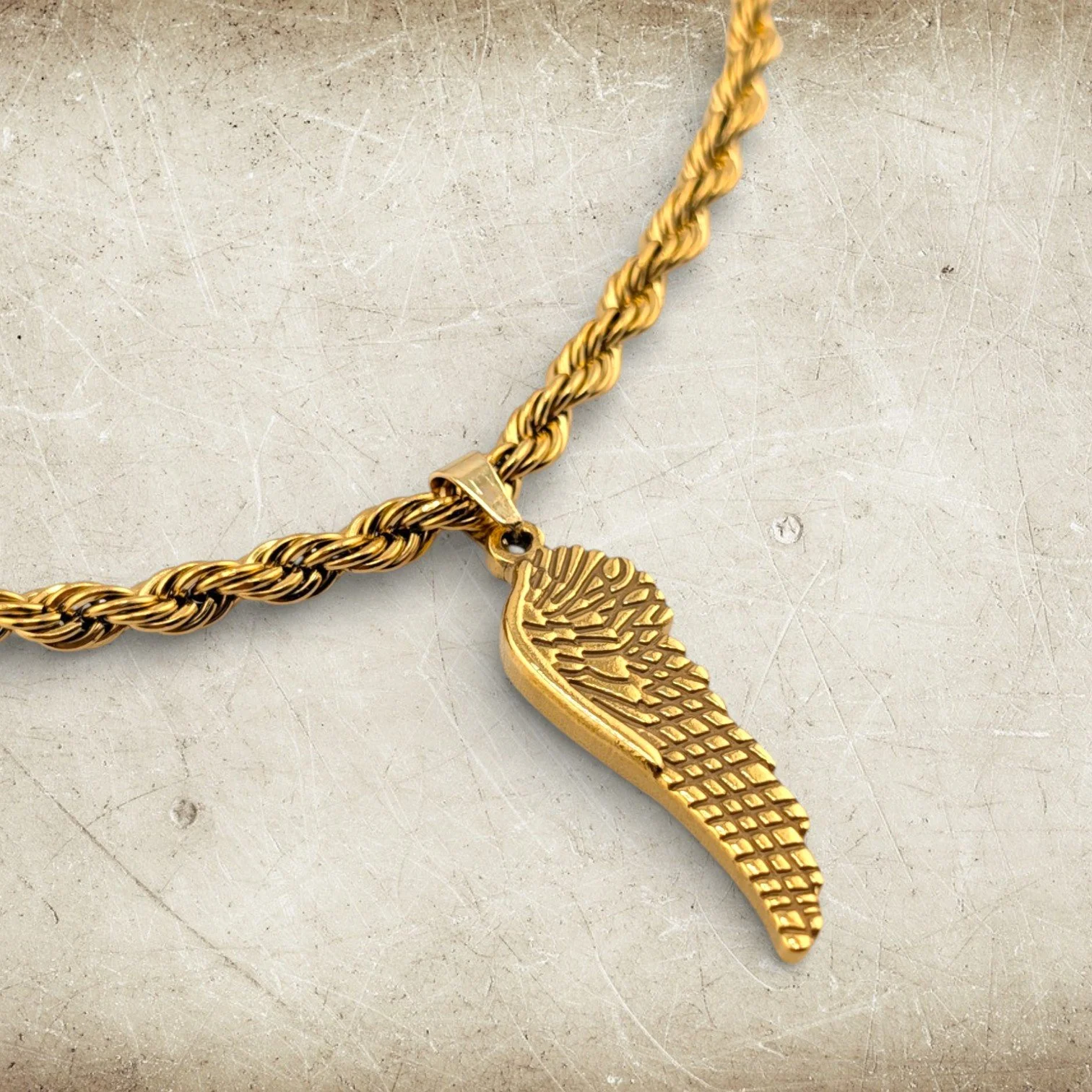Western Wing Stainless Steel Rope Necklace - Gold