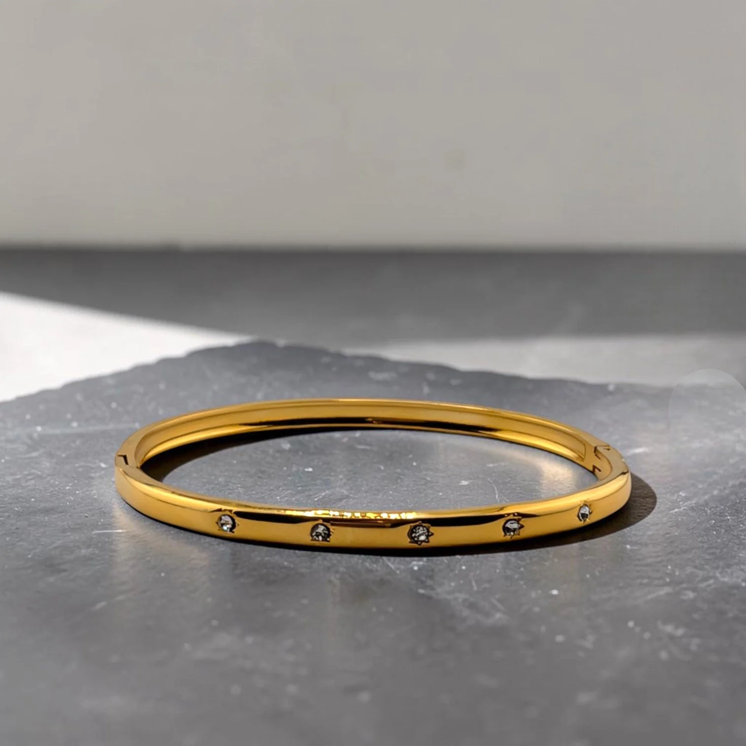 Rhinestone Stainless Steel Bangle Bracelet - Gold