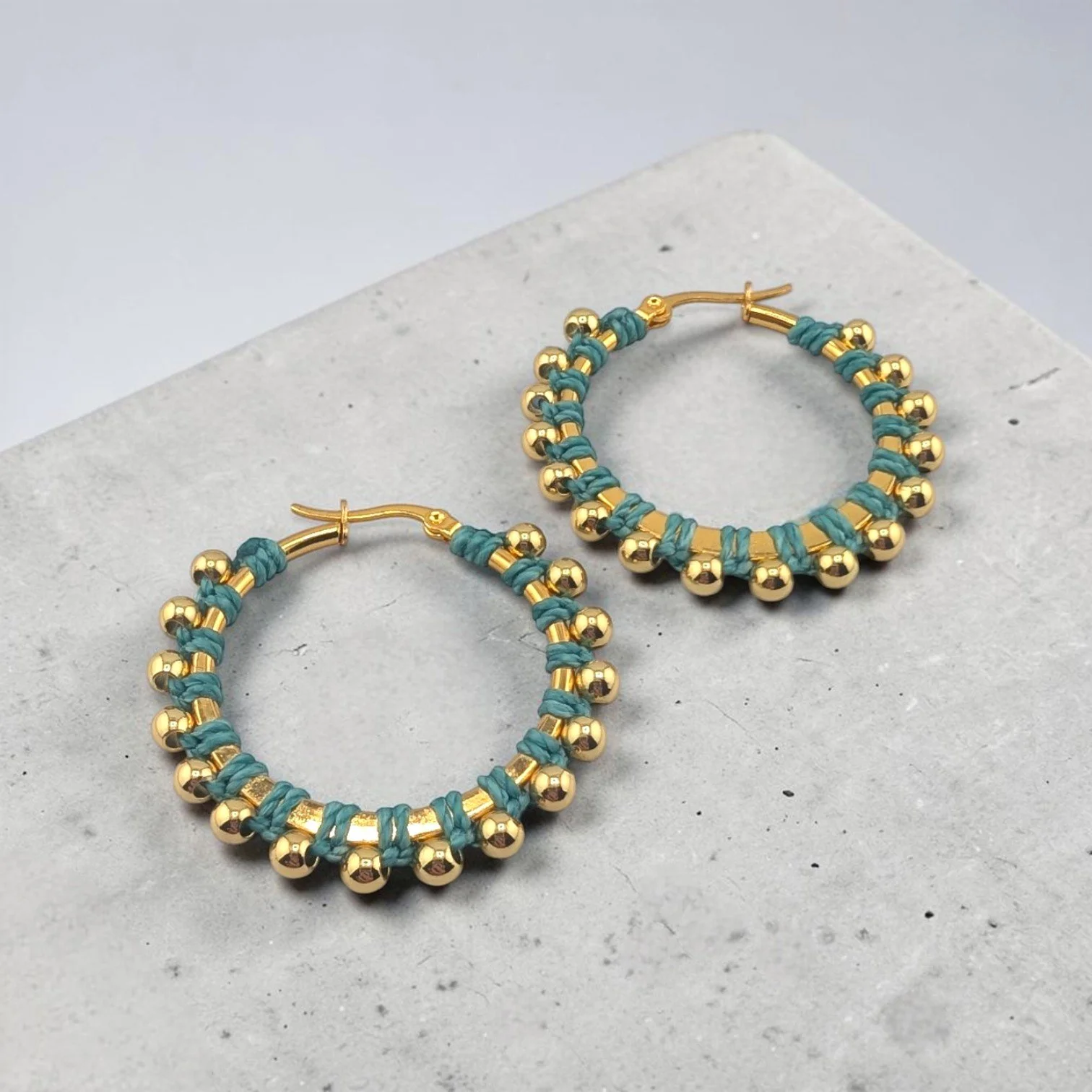 Prairie Sky Turquoise Beaded Hoop Earrings - Gold