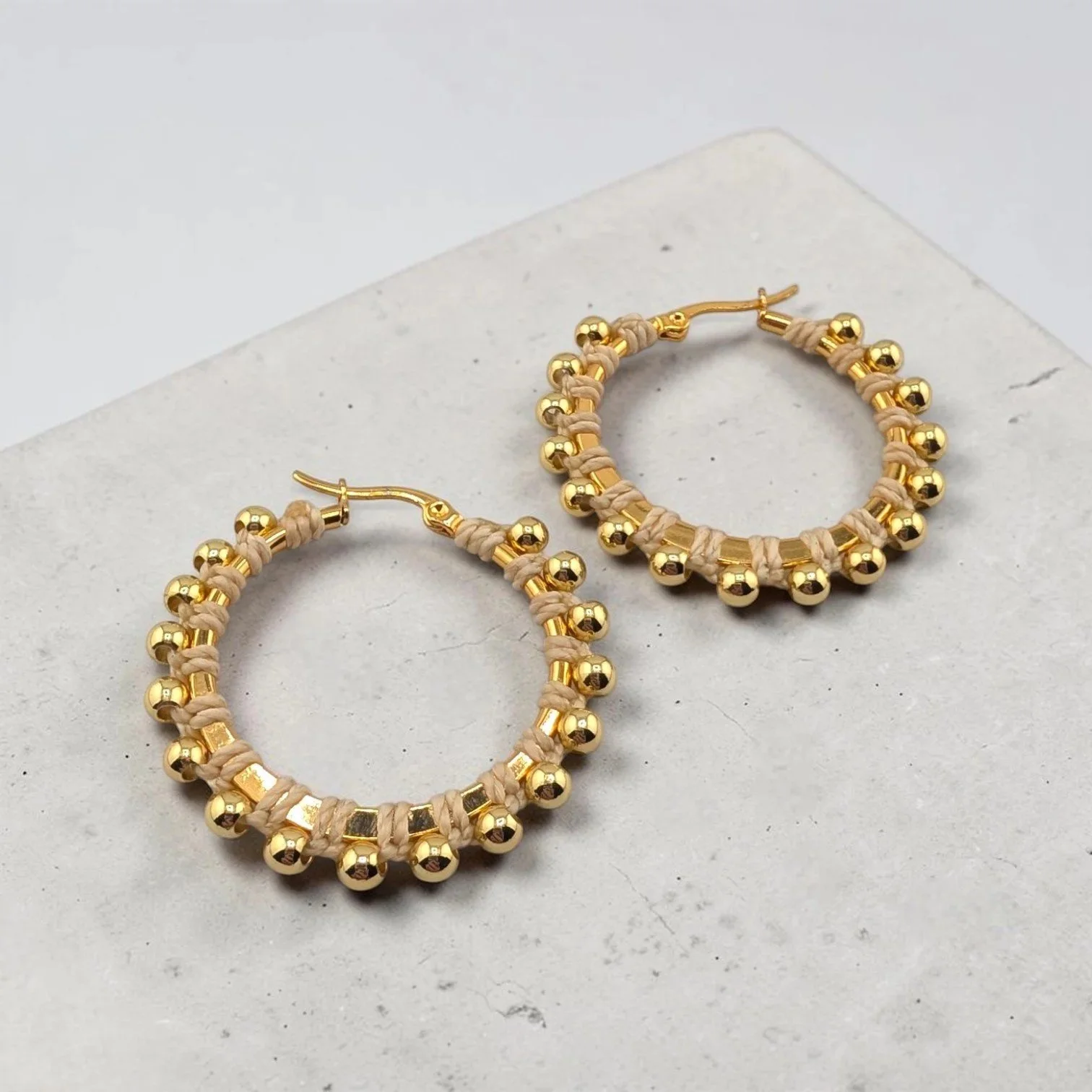 Palomino Beige Beaded Hoop Earrings - Gold