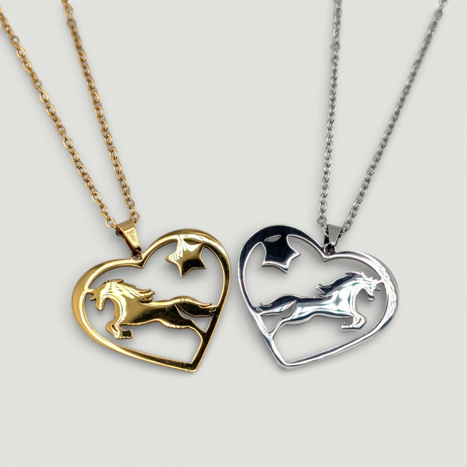 Horse in Heart Stainless Steel Necklace - Gold or Silver