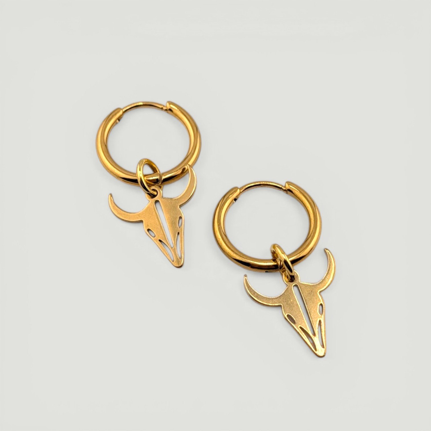 Bull Skull Stainless Steel Huggie Hoop Earrings - Gold or Silver