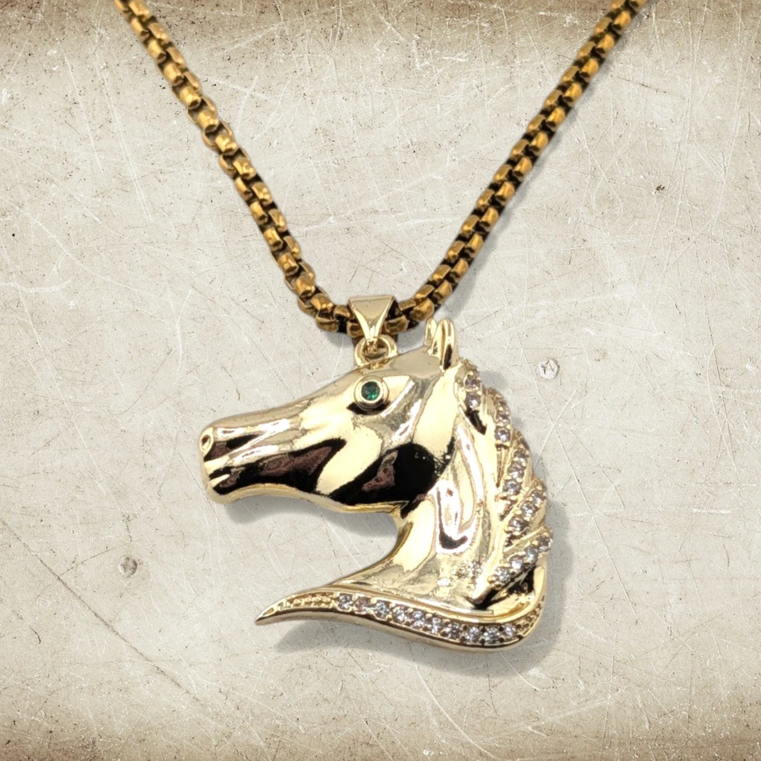Rhinestone Horse Head Necklace - Gold