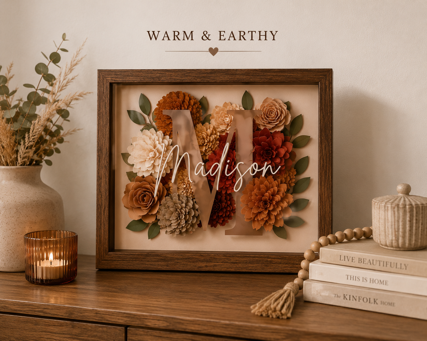 Handcrafted Shadow Box with Rolled Flowers