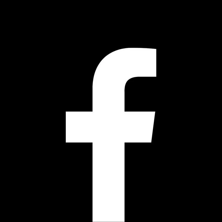 Black background with large white Facebook logo in the center.