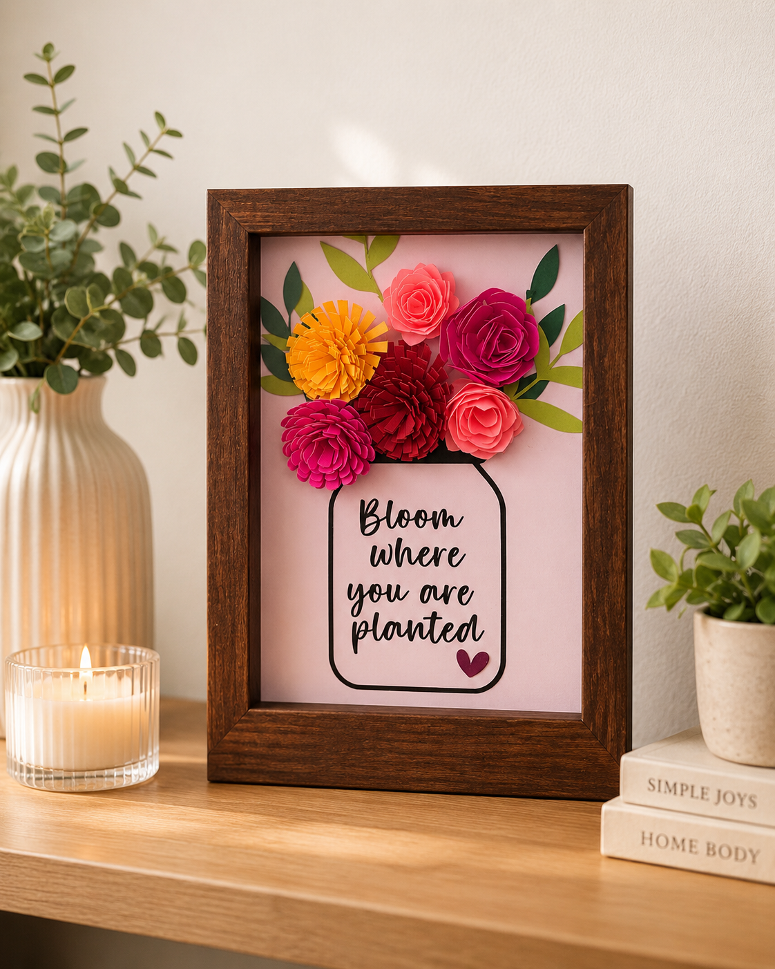 Handcrafted Shadow Box with Rolled Flowers