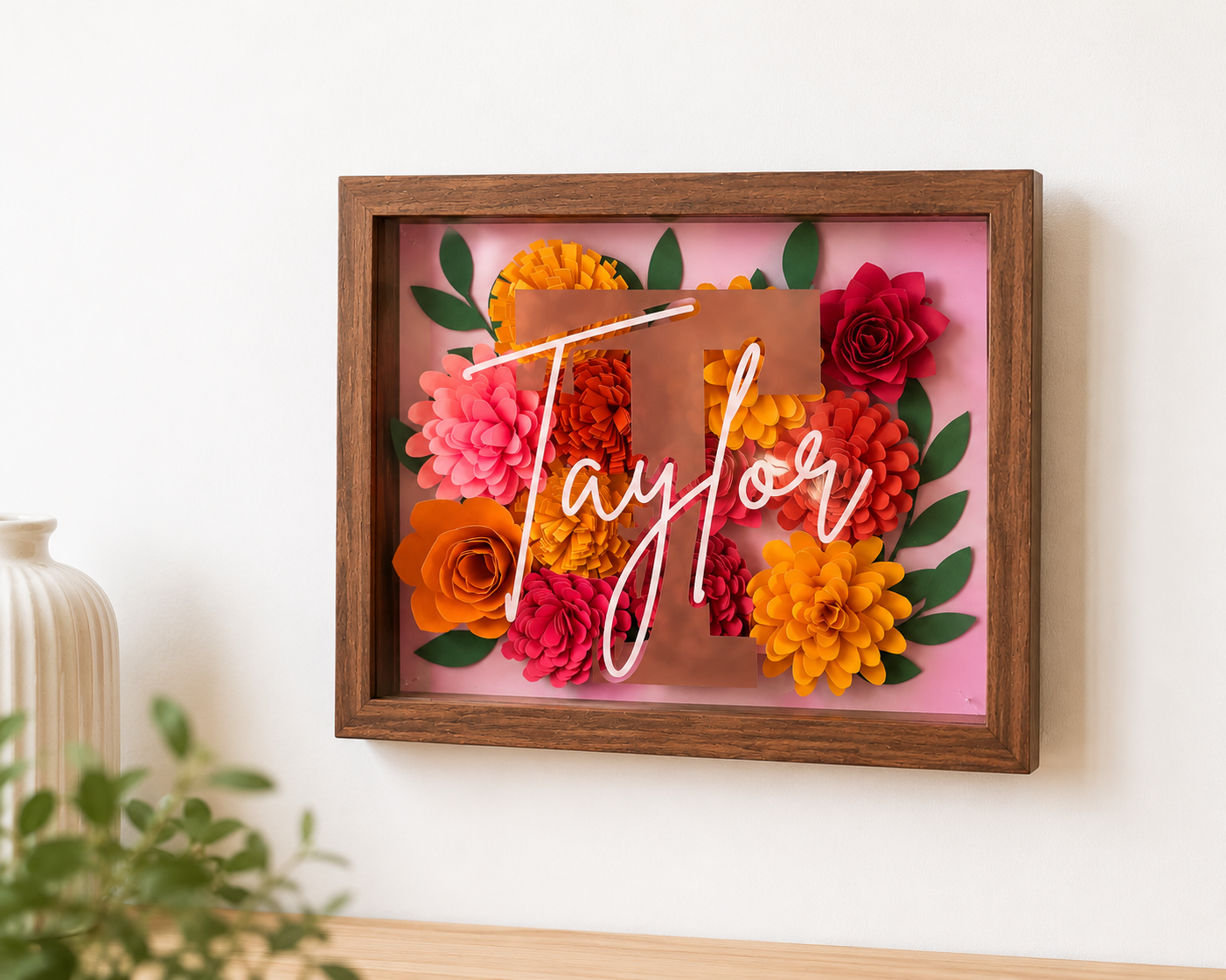 Handcrafted Shadow Box with Rolled Flowers