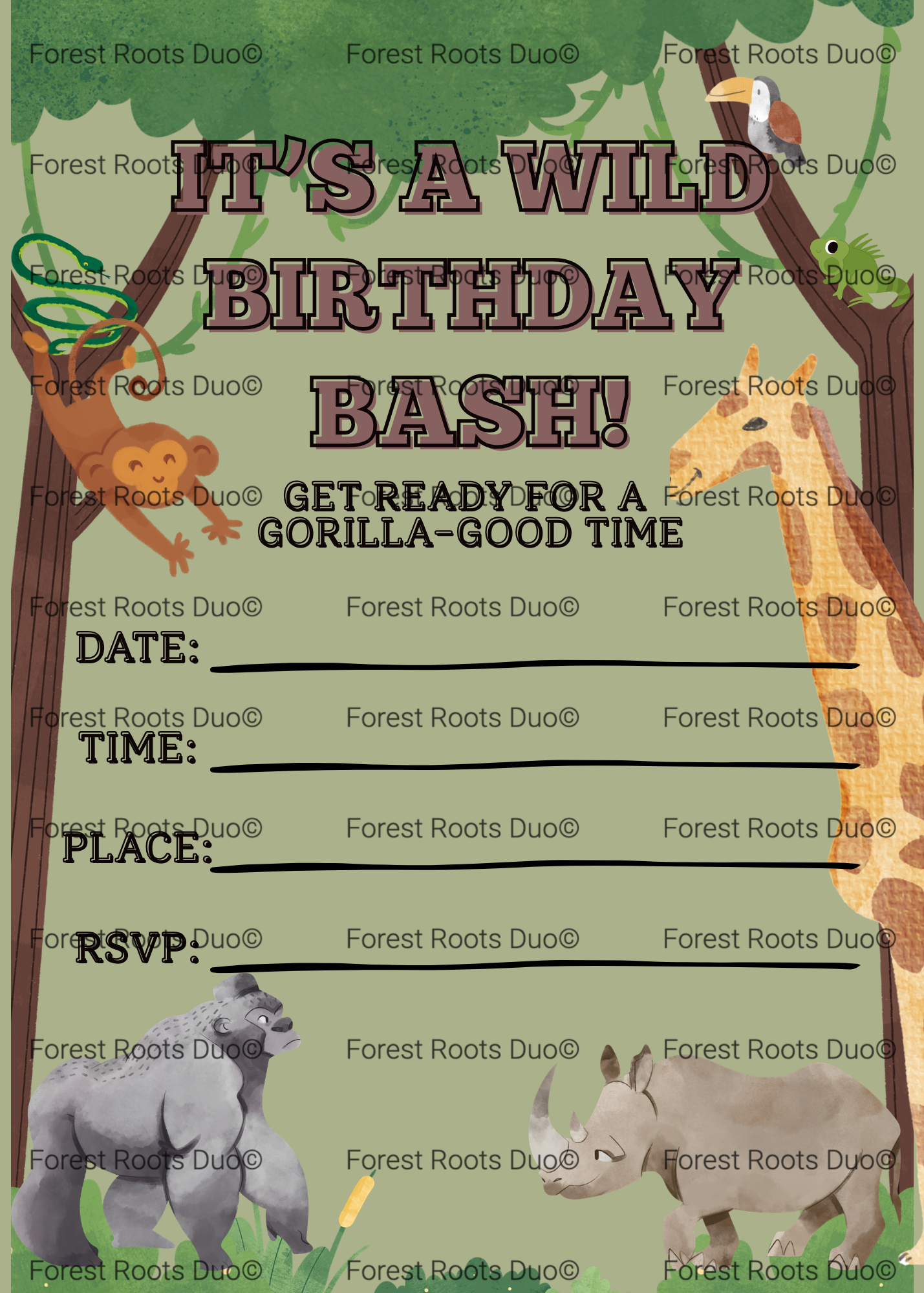 Wild Jungle Birthday Digital Invitation