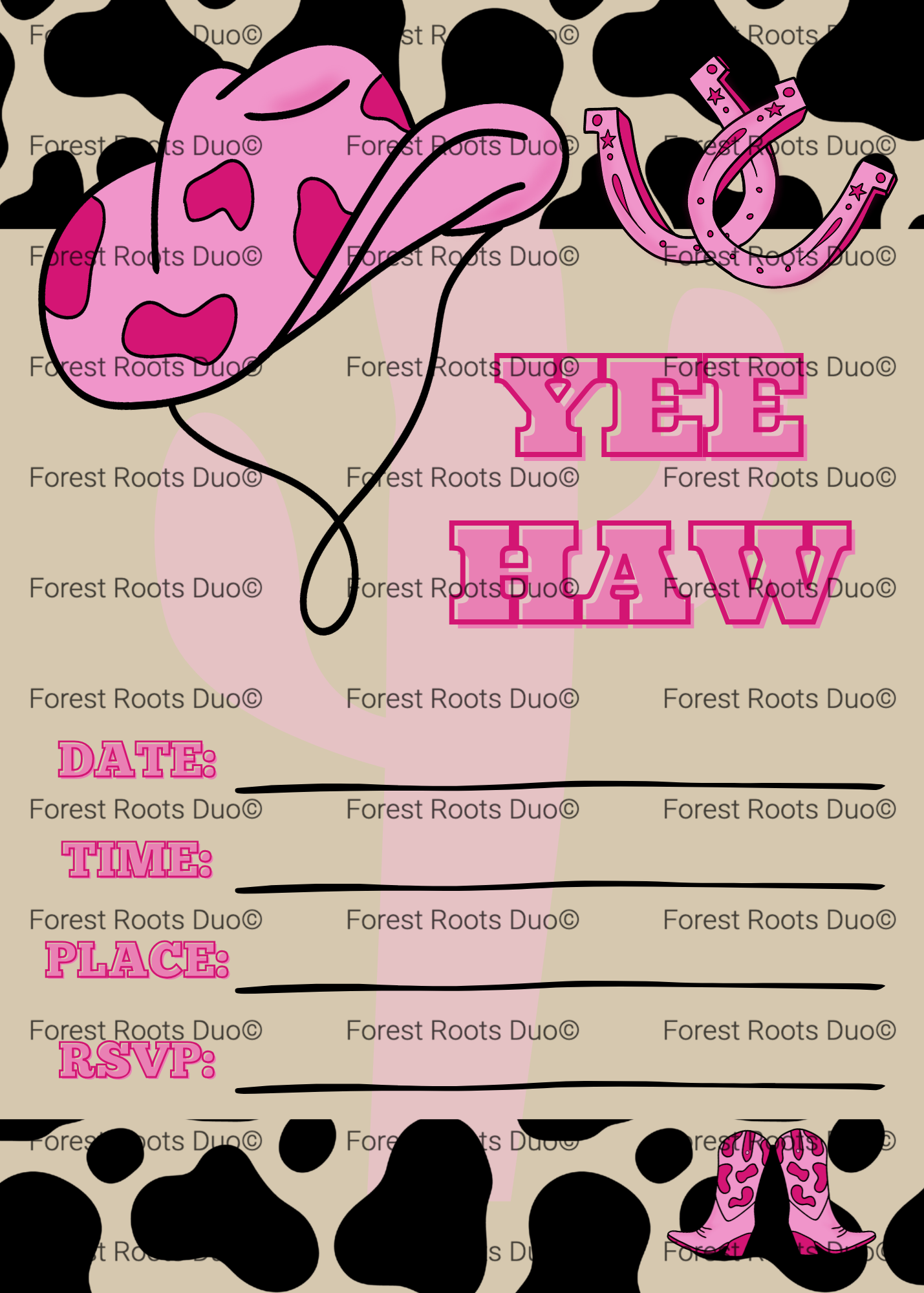 Pink Western Digital Invitation