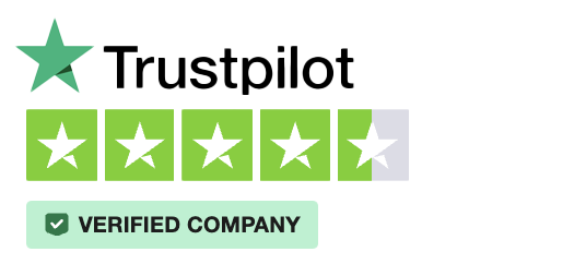 Trustpilot logo with a 4.5-star rating and 'Verified Company' badge.