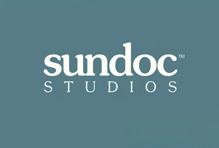 Sundoc Studios logo on a blue background.