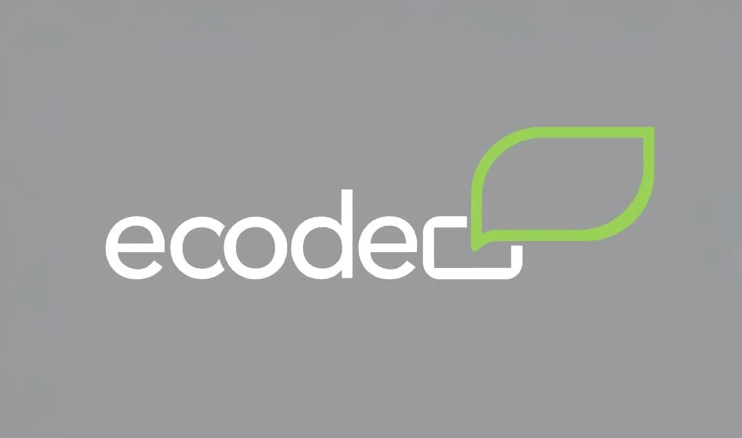 Ecodex logo with word 'ecoder' in white text and a green leaf outline on a gray background.