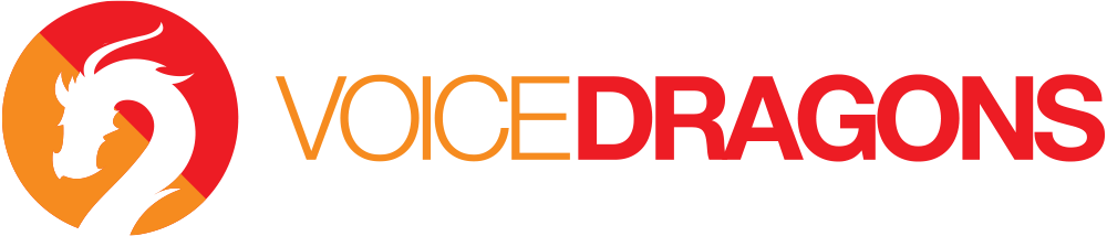 Voice Dragons logo with a red and orange color scheme, featuring a dragon silhouette.