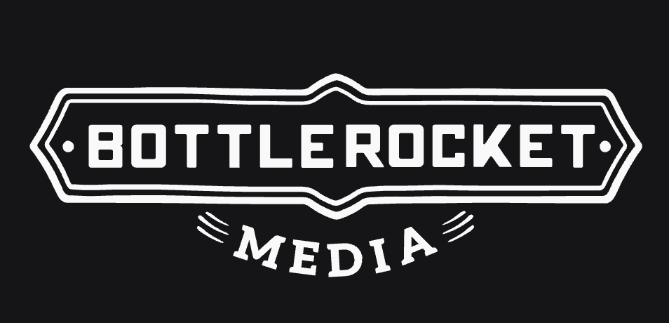 Black logo with white outlined border for Bottlerocket Media