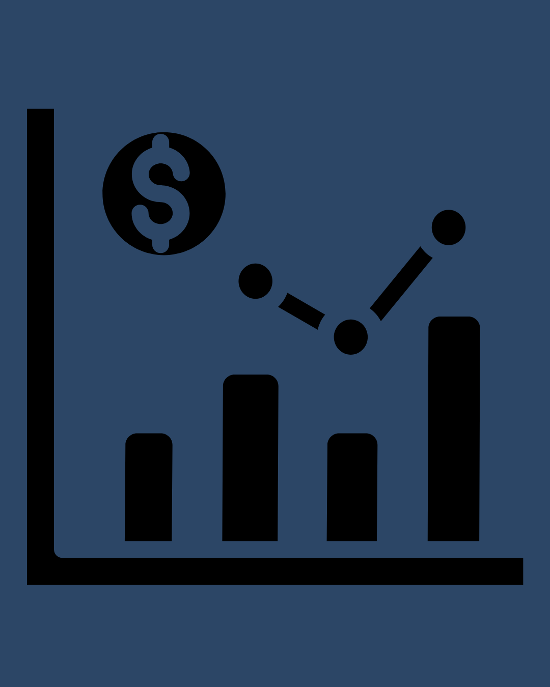 A line chart and bar graph with a dollar sign, indicating financial decline and recovery.